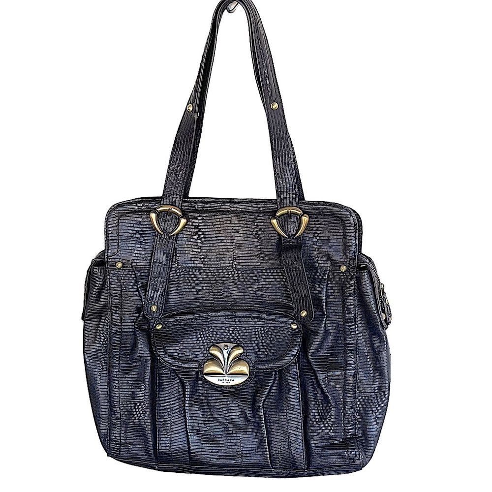 Barbara Milano Black Lizard Embossed Leather Shoulder Bag